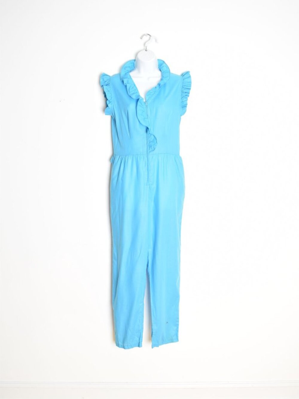 vintage 80s jumpsuit blue ruffle one piece outfit romper playsuit pant suit S M